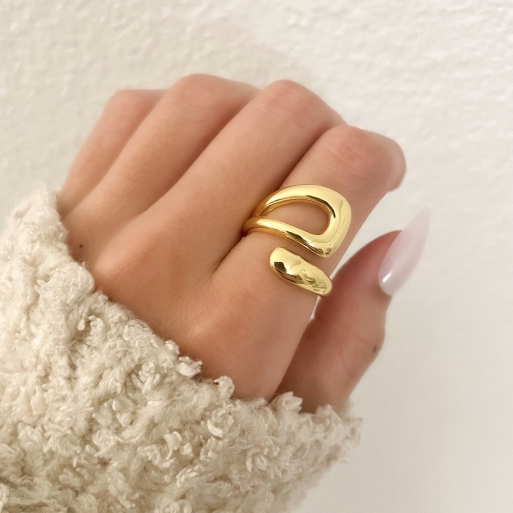 925 Sterling Silver Gold Chunky Bold Statement Ring Large Wrap Ring